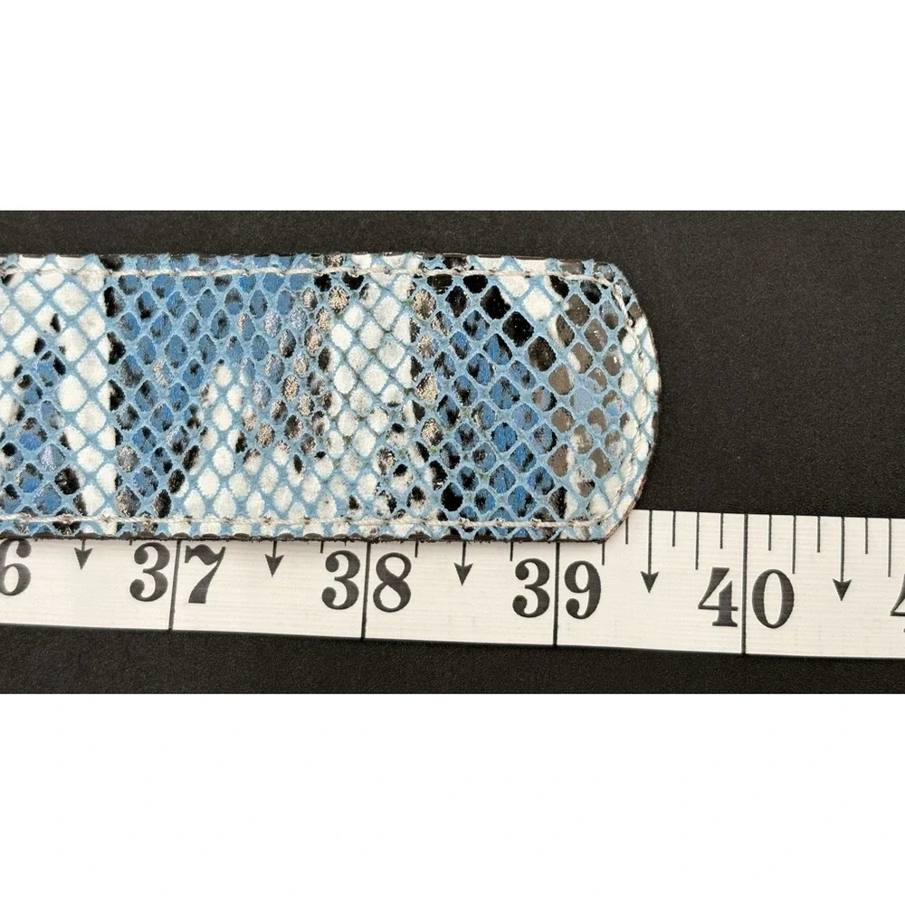 Just Cavalli Croc Leather Belt Blue Black White Crocodile Buckle Size 31-36 EUC